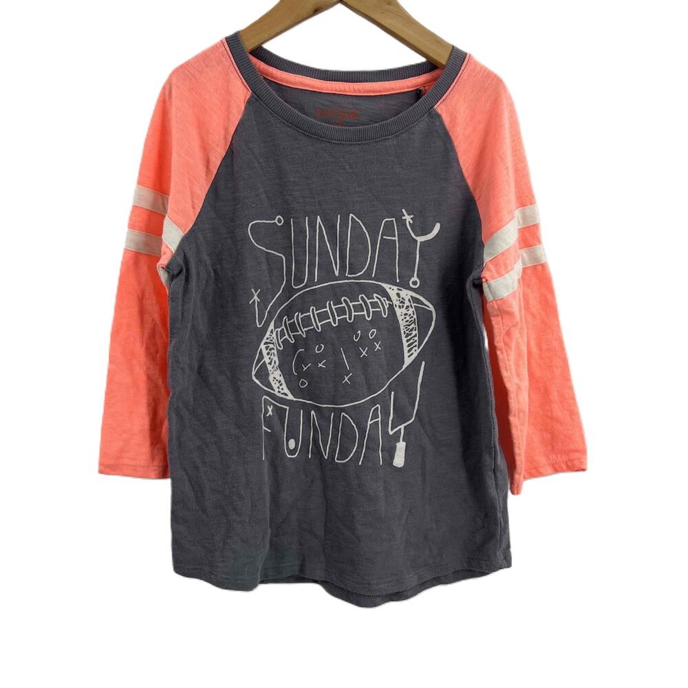 Cat & Jack Football‎ Tee Pink Gray Sunday Funday Graphic Raglan Medium 7/8